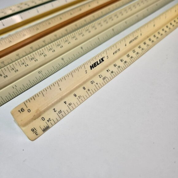 LOT (5) VTG 12" Engineer Architect Triangular Rulers Helix Hughes-Owens Keuffel - Picture 2 of 13